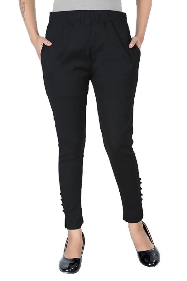 MAGILAM Rayon BioWash ankle length pencil cut pants for womens ; Black