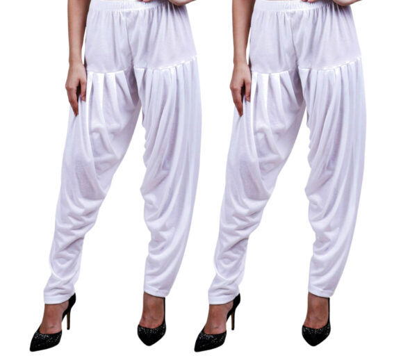 MAGILAM Viscose Solid Patiala Pants Combo 2 (White :: White)