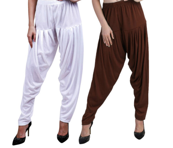 MAGILAM Viscose Solid Patiala Pants Combo 2 (White :: Coffy Brown)