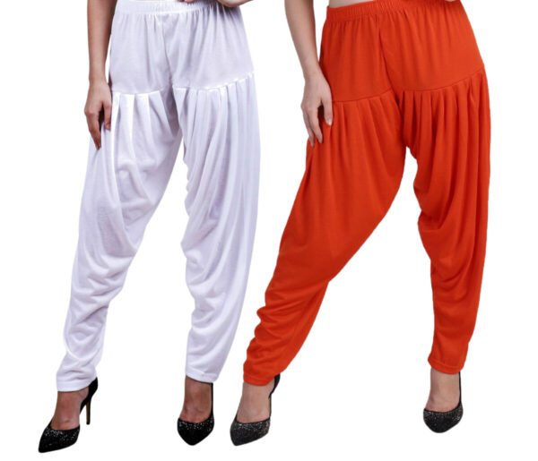 MAGILAM Viscose Solid Patiala Pants Combo 2 (White :: Deep Orange)