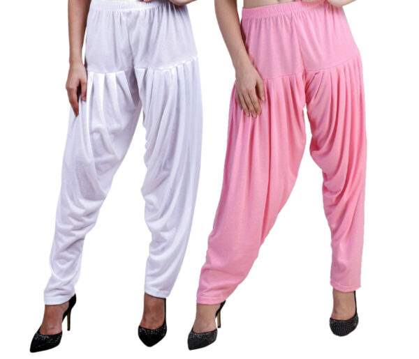 MAGILAM Viscose Solid Patiala Pants Combo 2 (White :: Baby Pink)