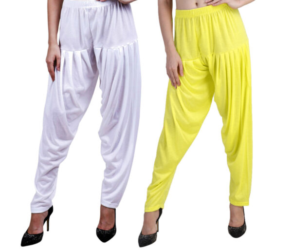 MAGILAM Viscose Solid Patiala Pants Combo 2 (White :: Lemon Yellow)